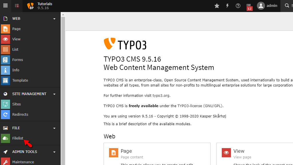 Access TYPO3 Filelist feature