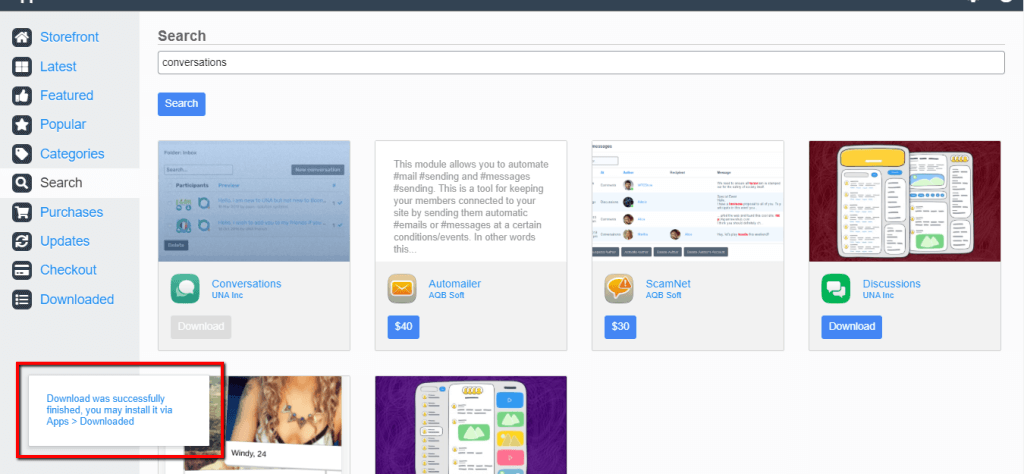 Una App successfully downloaded