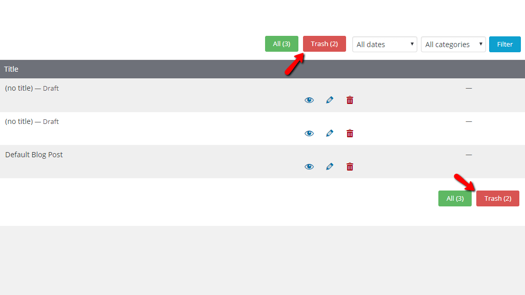Accessing the trash collection for blog posts 