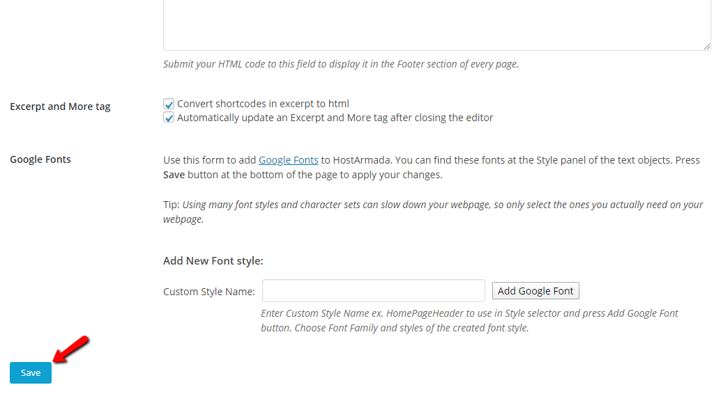Saving the editor settings