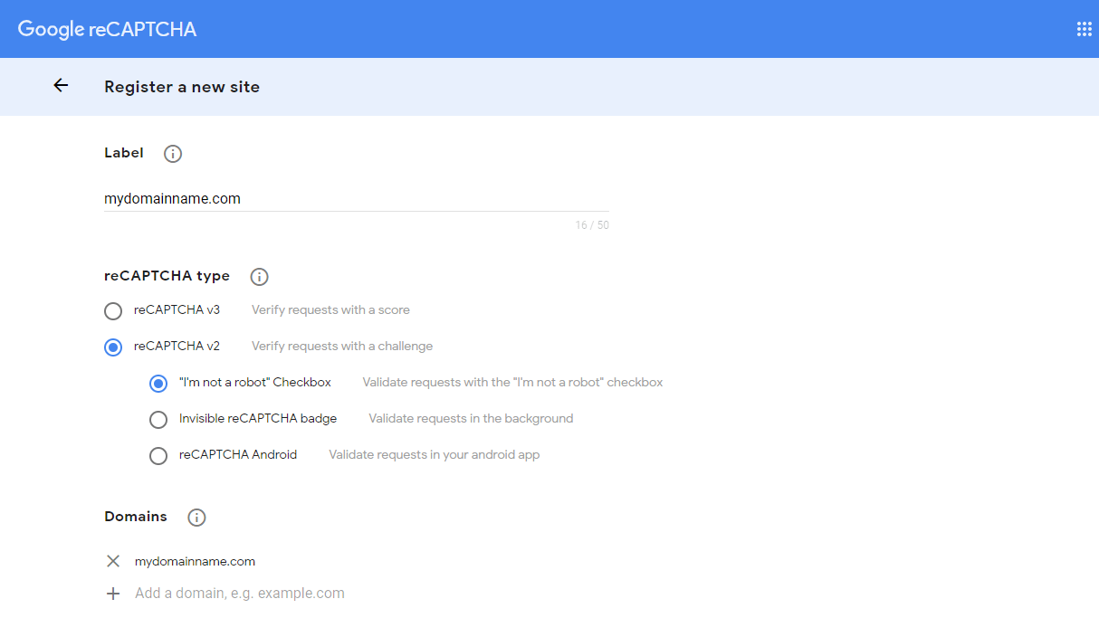 Configuring Google reCaptcha
