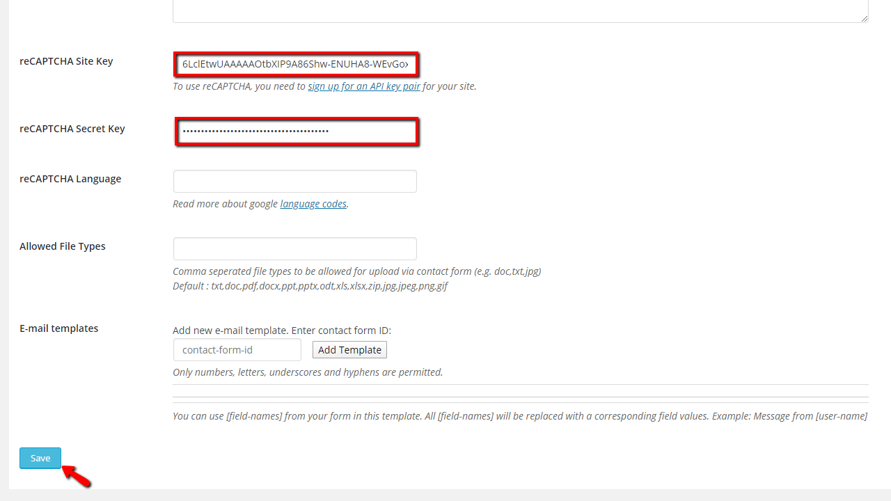 Configure Site Keys for Google reCaptcha