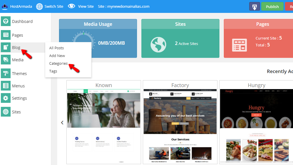 Accessing the Blog categories of your website