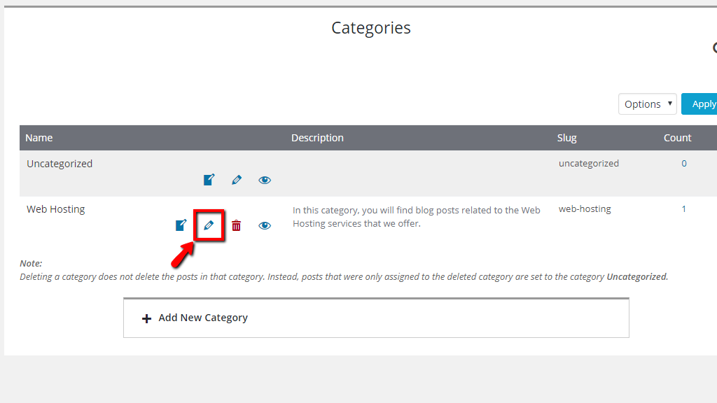 Editing an existing category