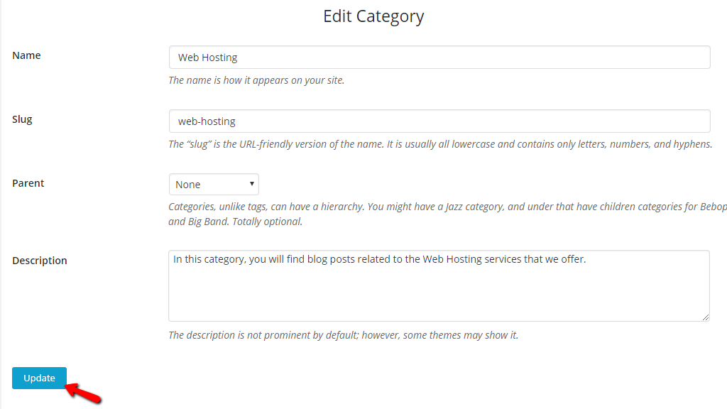Updating an existing category