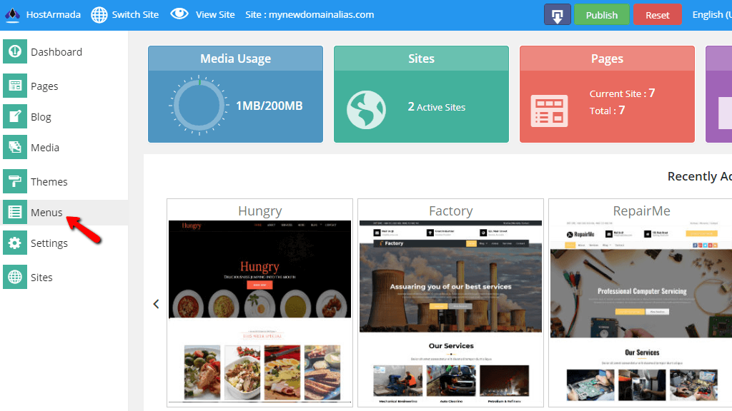 Accessing the Menus Page