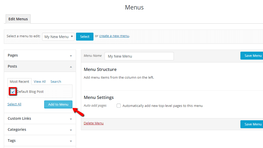Adding Blog Posts to menu