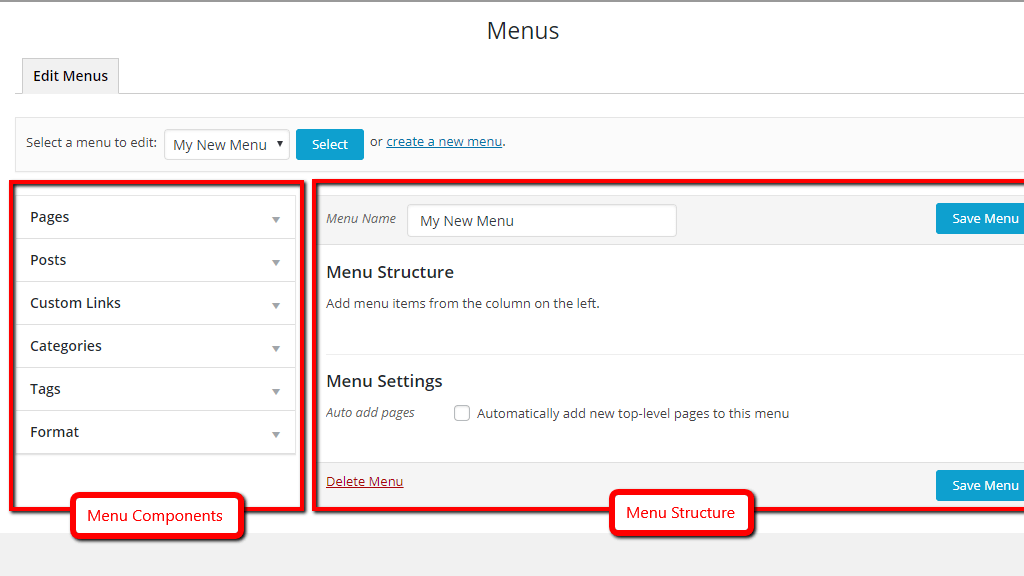 Menu Editing Page