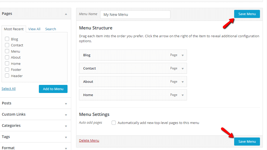 Saving a menu