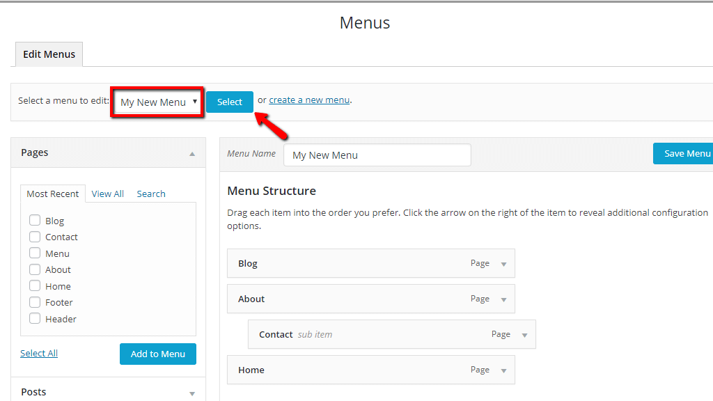 Select existing menu