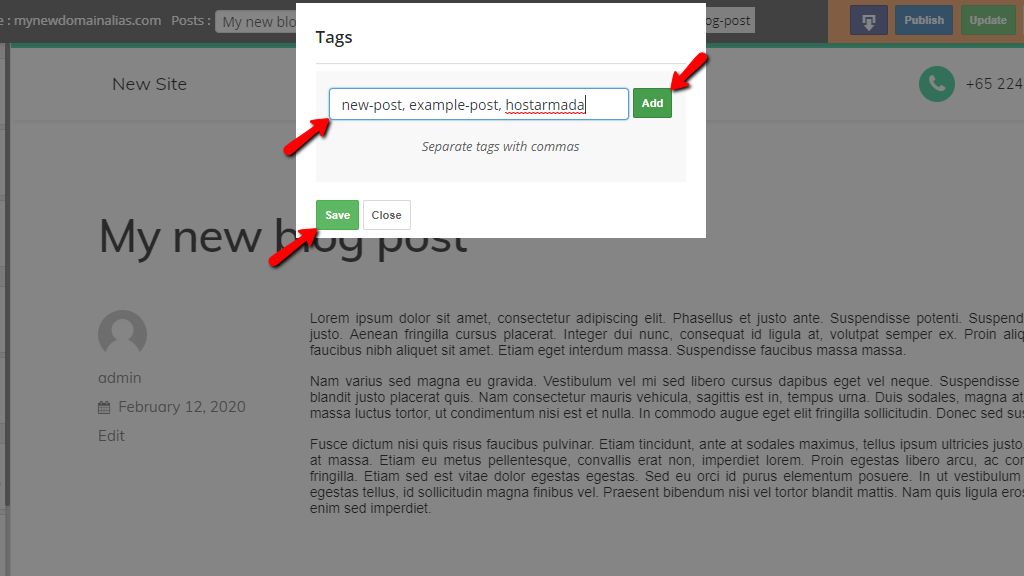 Adding new tags to a blog post