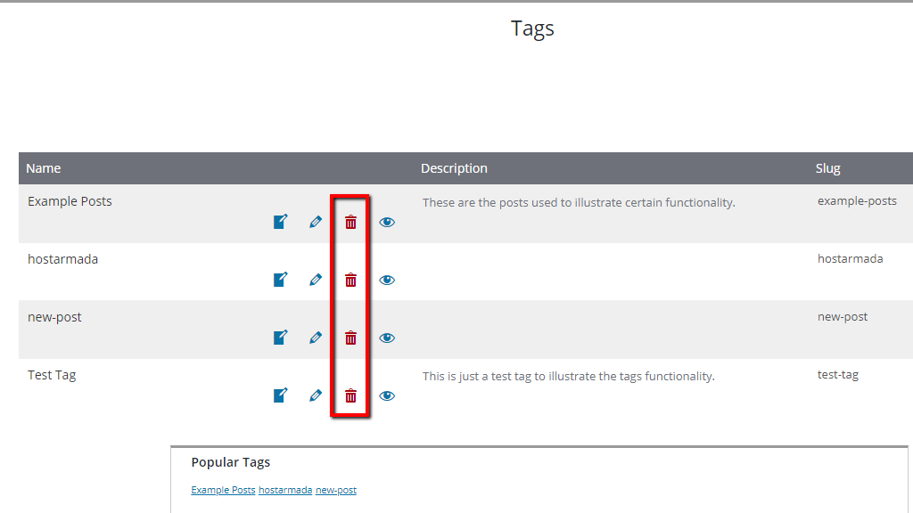 Deleting an existing tag