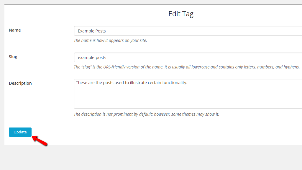 Updating the configuration of an existing tag