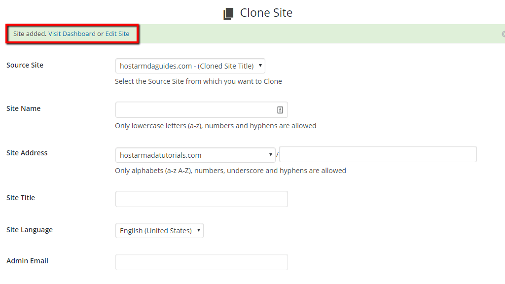 Clone Website Configuration completed