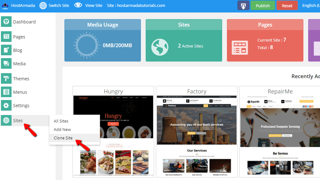 Accessing the Clone website page