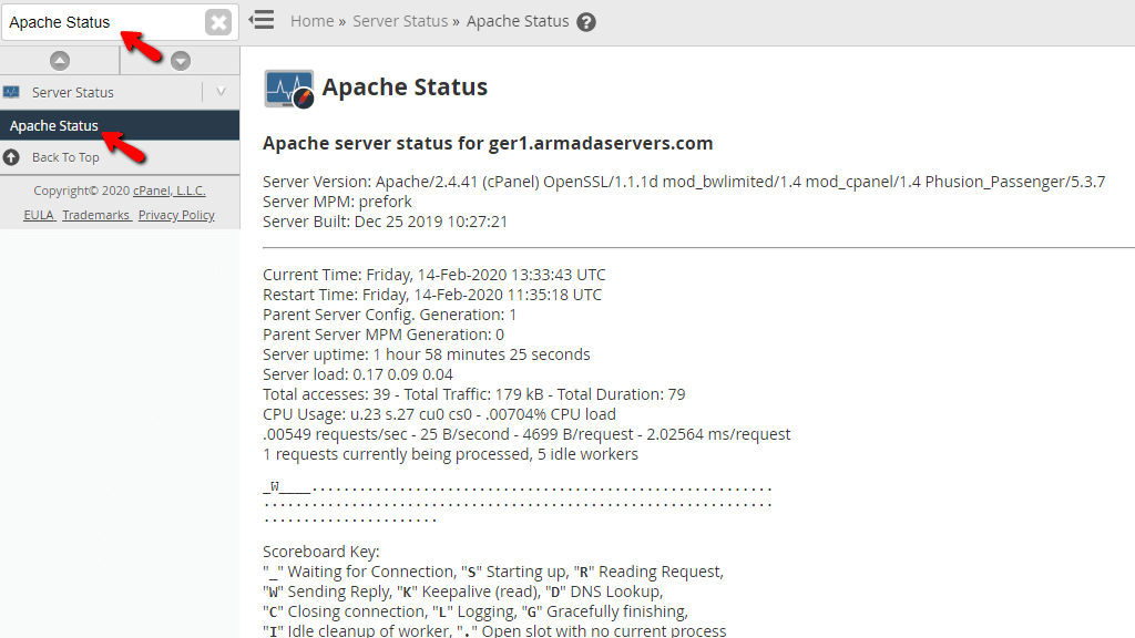 Accessing the Apache Status feature