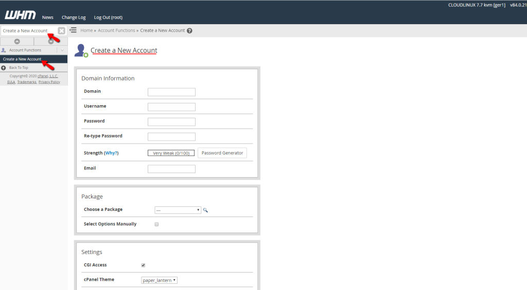 Locating the Create a New Account feature