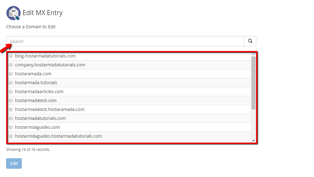 Edit MX Entry page overview
