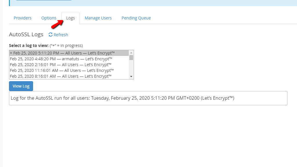 Accessing the Logs tab