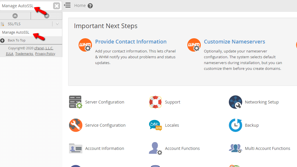 Accessing the Manage AutoSSL feature