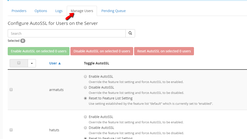 Accessing the Manage Users tab