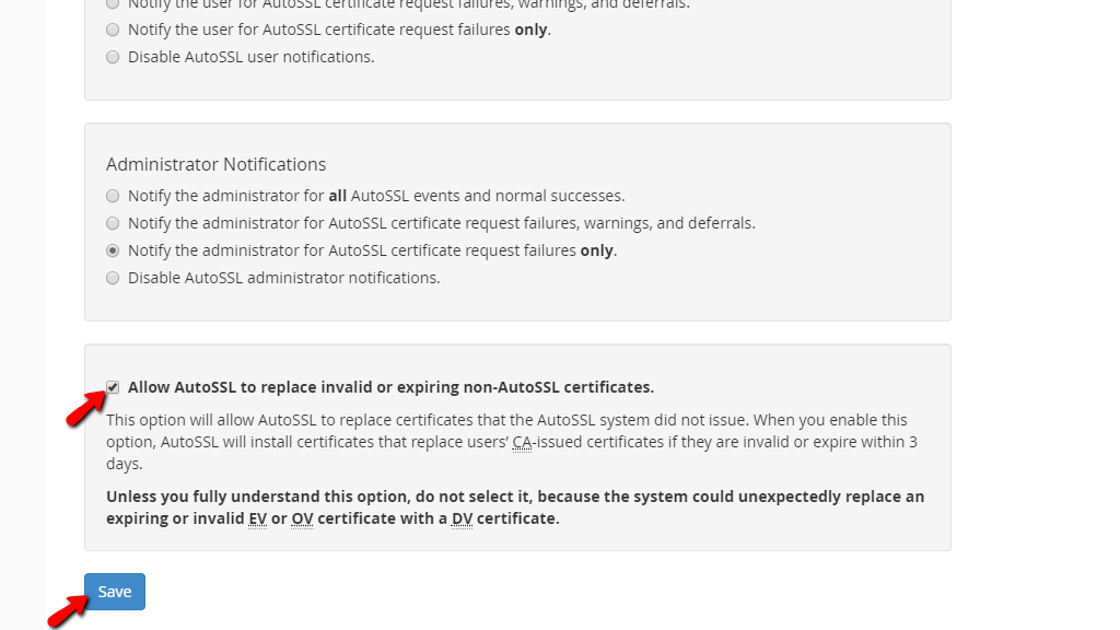 Saving the AutoSSL changes
