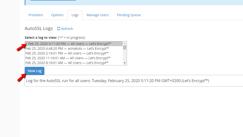 Selecting Log to review