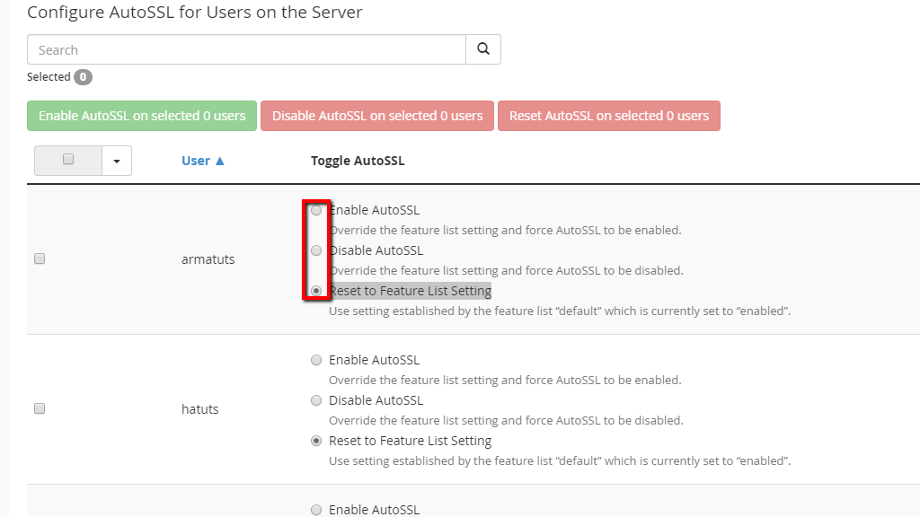 Selecting AutoSSL option