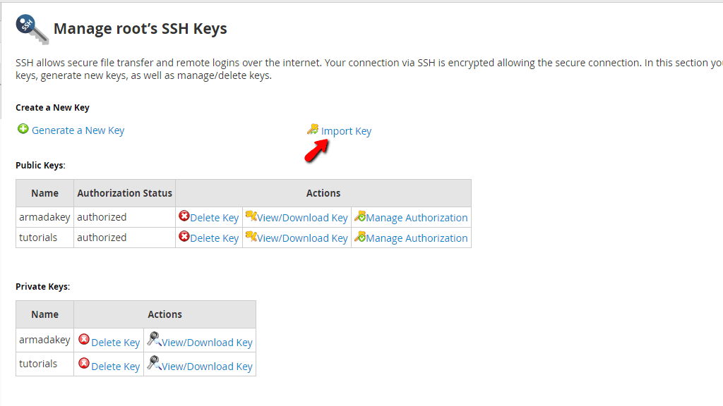 Import Key option