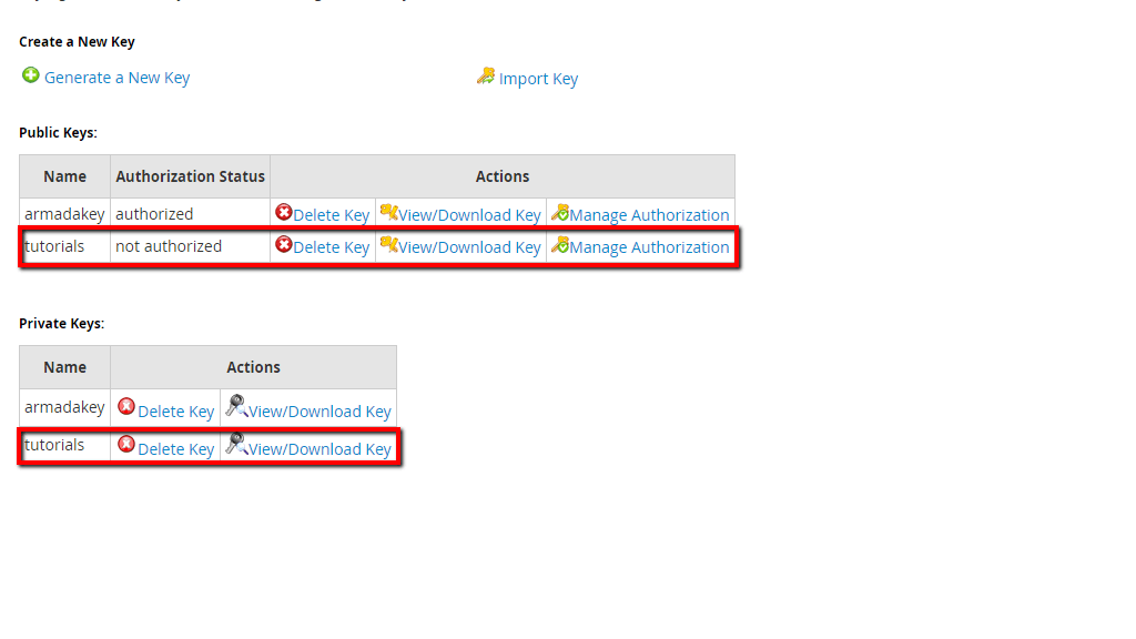 SSH Key available in list of Keys