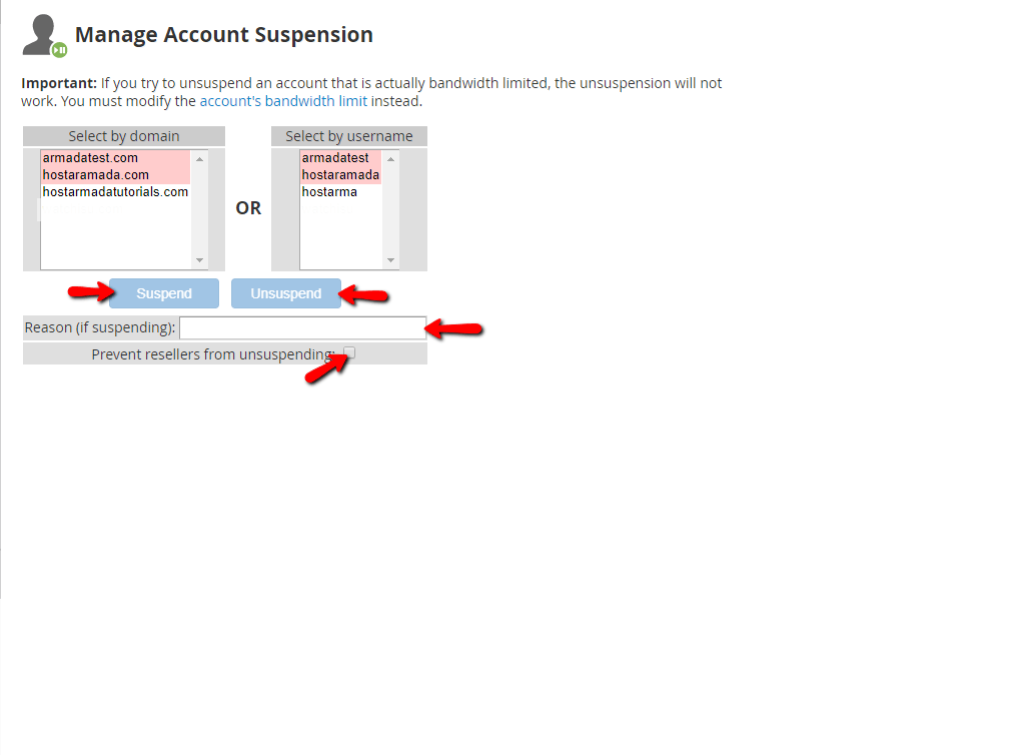 Suspending and Unsuspending accounts