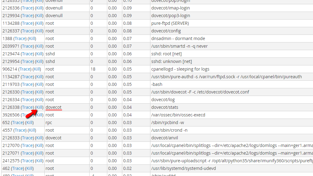 Kill individual processes