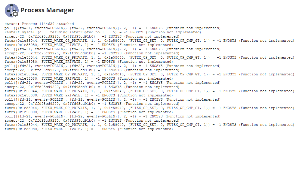 Output from the trace process option