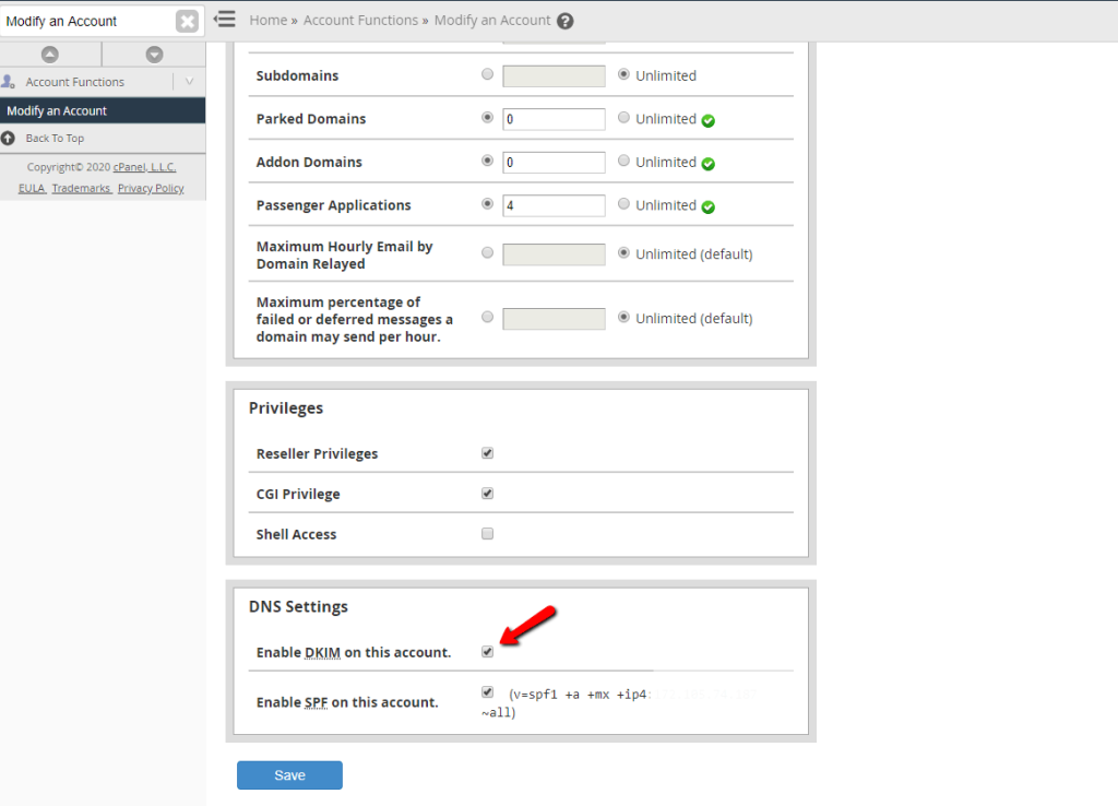 DNS Settings section