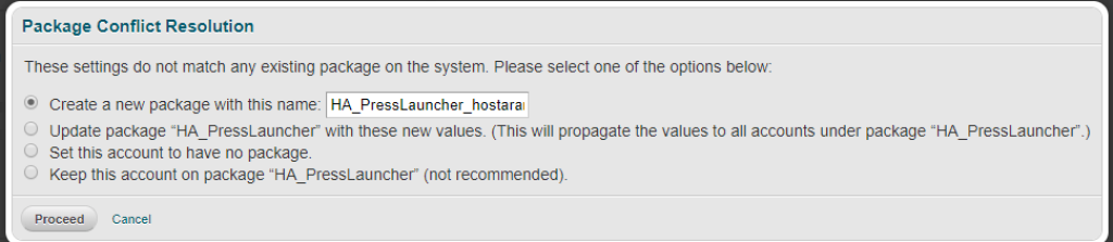 Package Conflit Resolution dialog