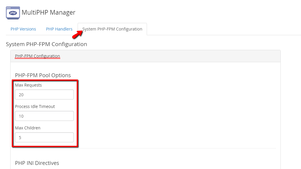 PHP-FPM Configuration section