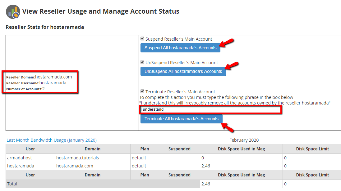 Reseller account options