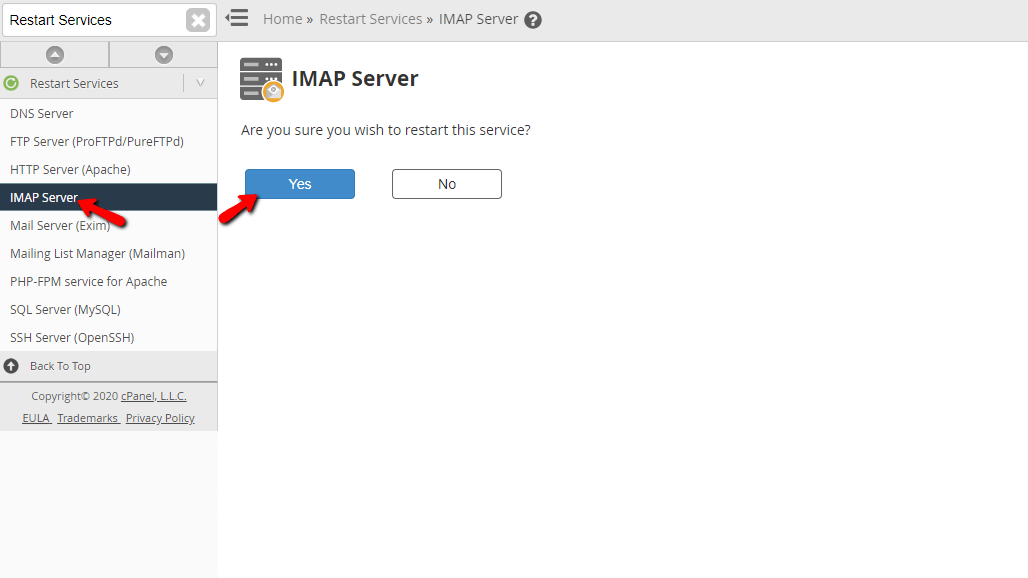 Restart Imap Server