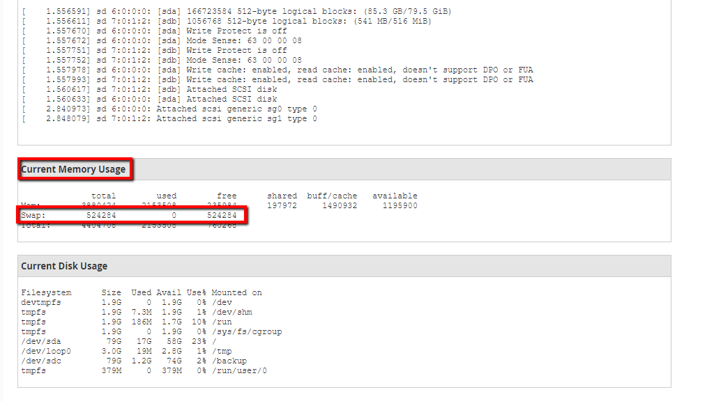 Current Memory Usage section