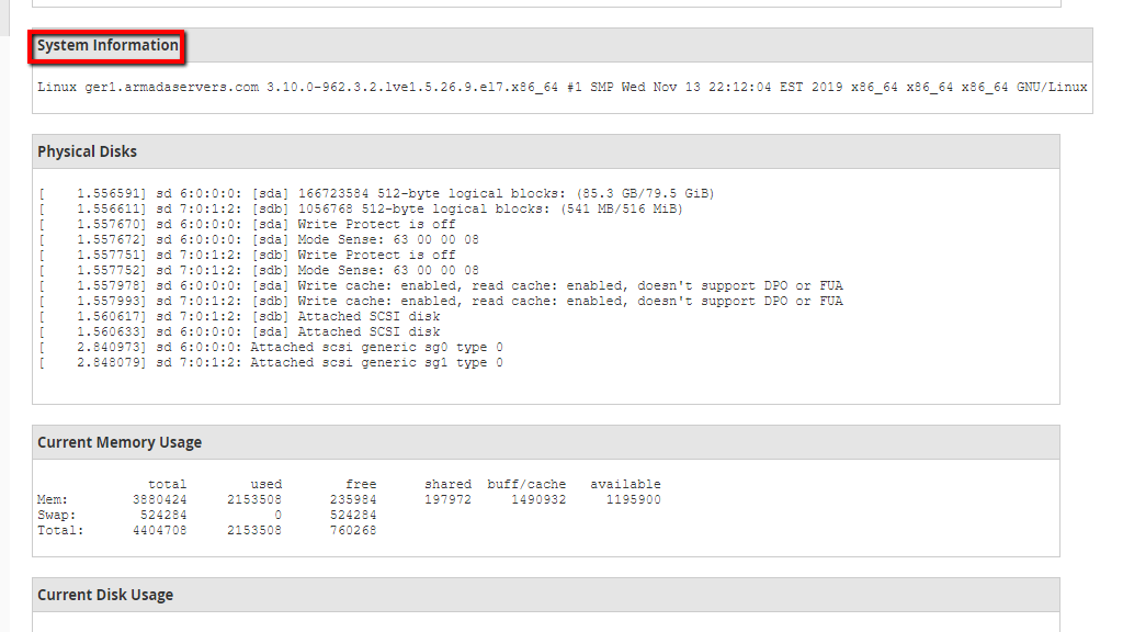System Information section