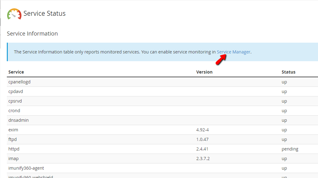 Service Manager link