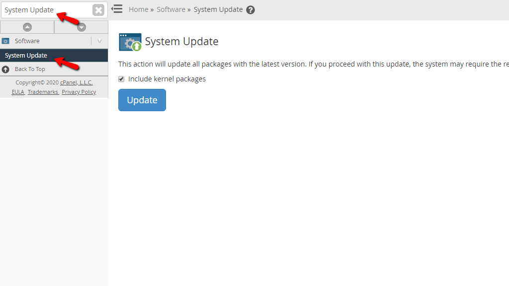Accessing the System Update page