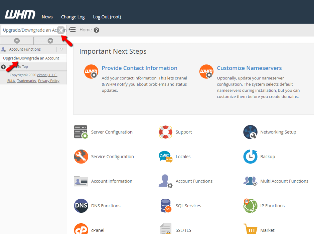 Accessing the Upgrade/Downgrade an Account feature