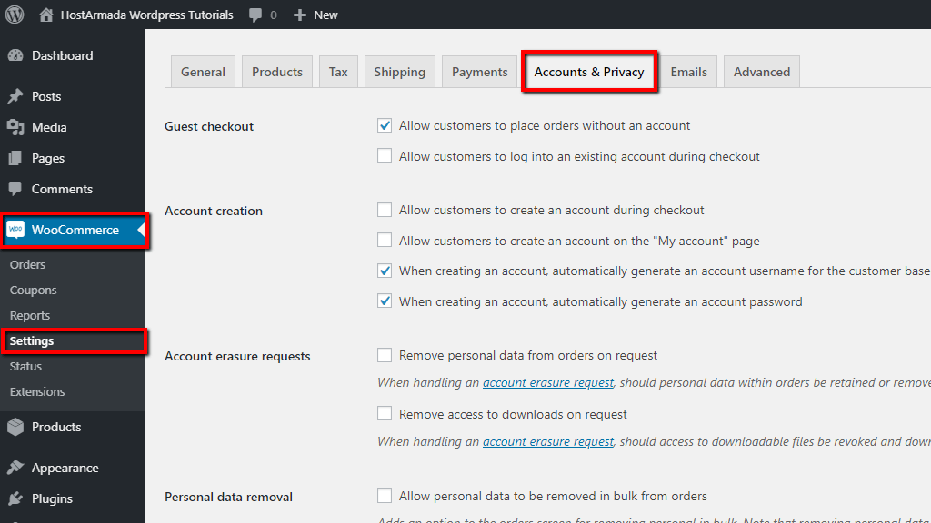 Accessing the Account and Privacy Settings page