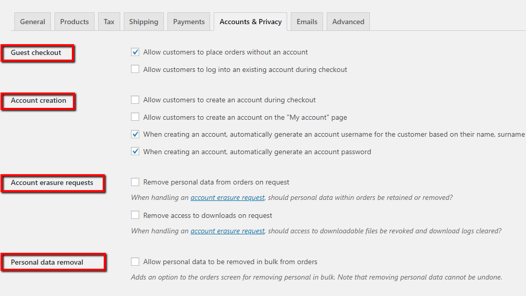 Configuring the Accounts Settings