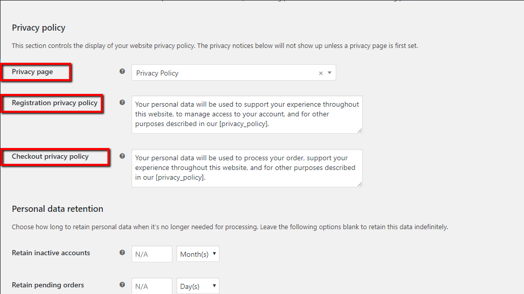 Configuring Privacy Policy Settings