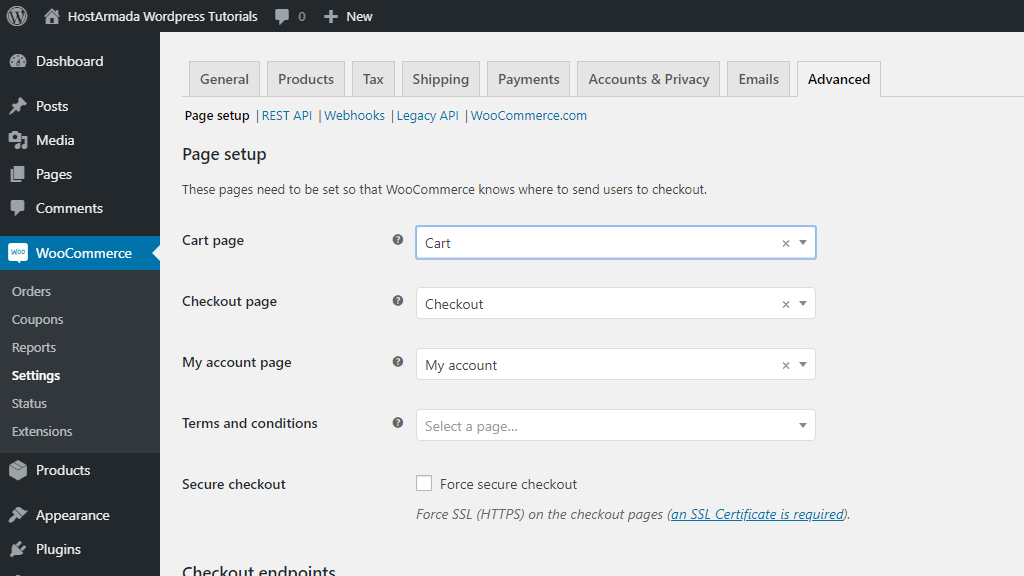 Page set up settings
