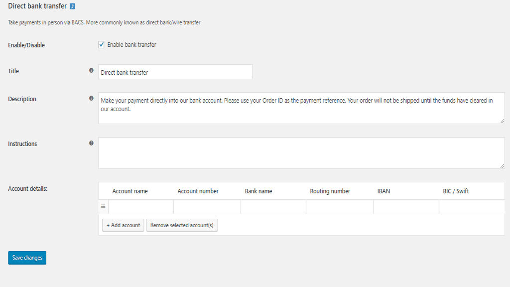 Configuring Direct Bank Transfer Payment