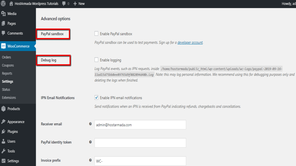 Configuring PayPal Advanced options