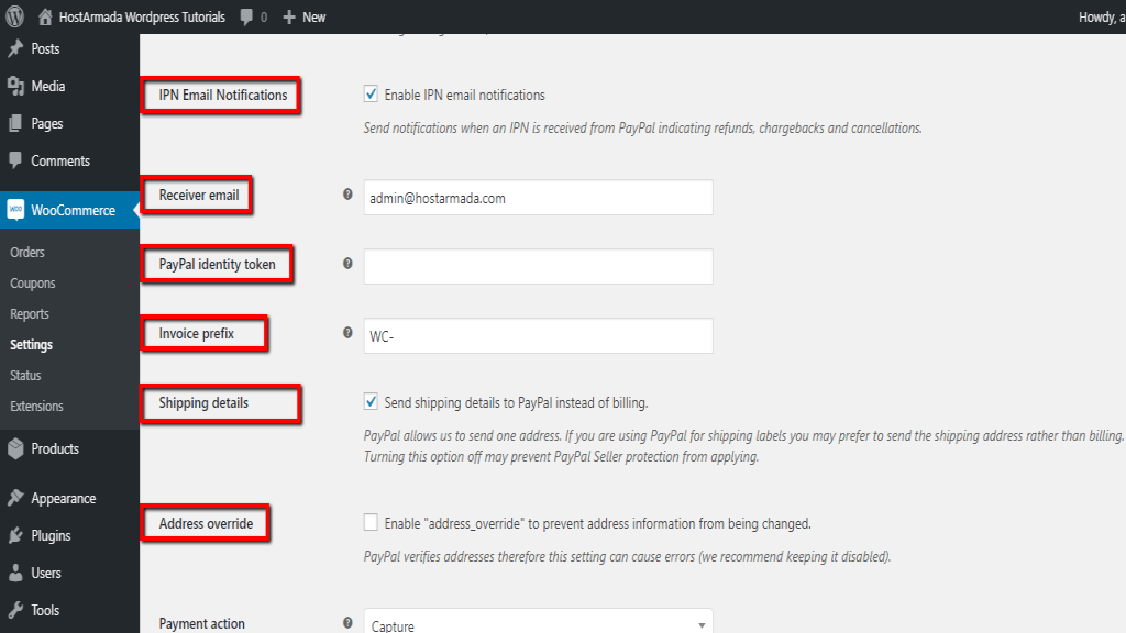 Configuring PayPal advanced preferences